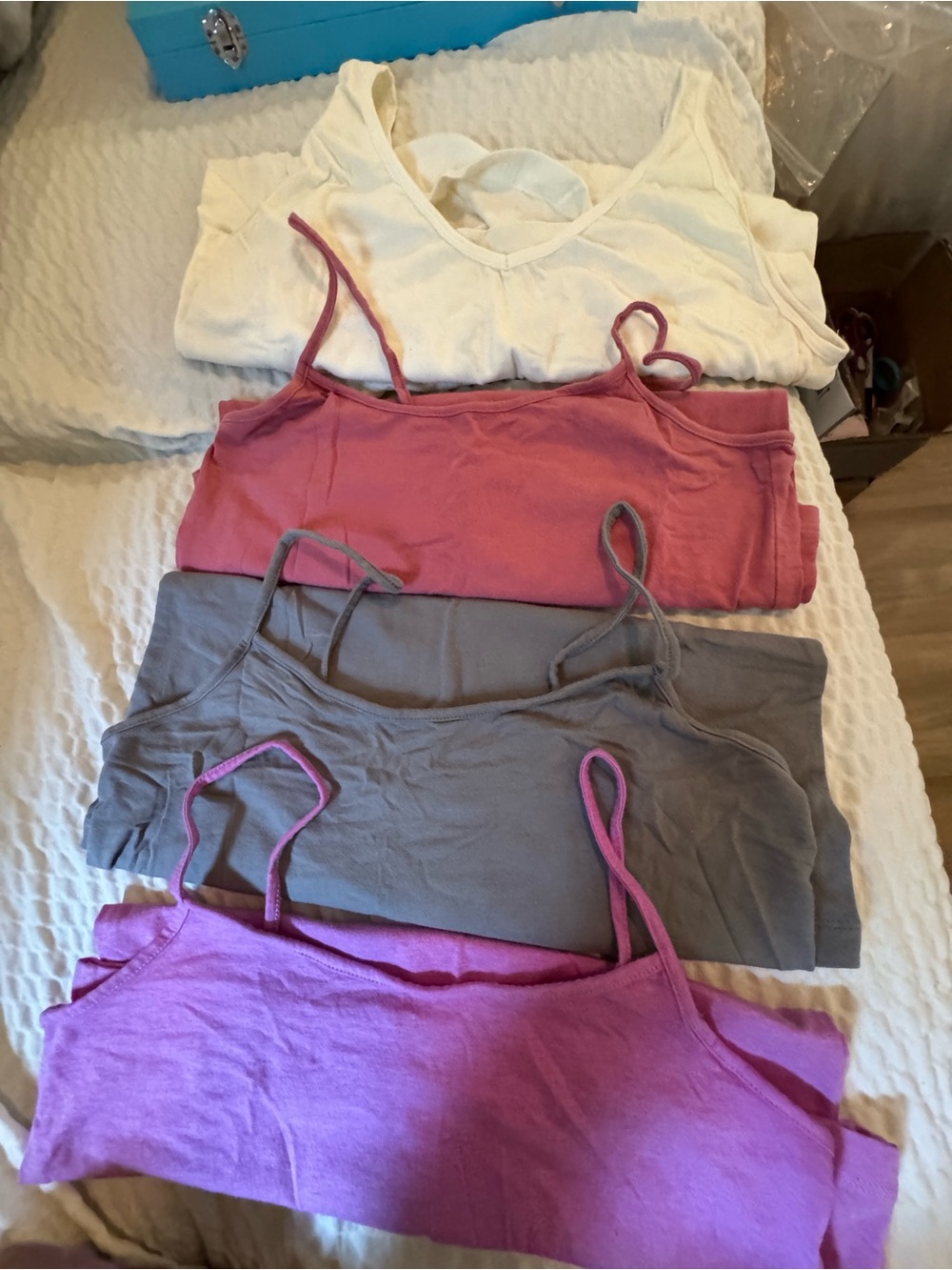 Pack of 4 Women's Cotton Camisoles - White, Coral, Gray, Lavender